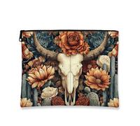 Trousse de maquillage florale avec tête de mort, style bohème vintage pour femme, organiseur portable en toile avec fermeture éclair, choix parfait pour les festivals et les événements, noir foncé