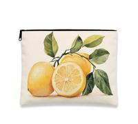 Trousse de maquillage florale citron, trousse de maquillage vintage jaune pour femme, organiseur portable en toile avec fermeture éclair, trousse de toilette de voyage d'été, jaune, 7x9 Inch, Citron