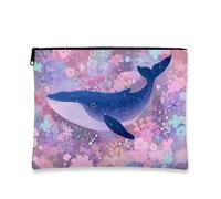 Trousse de maquillage florale en forme de baleine, créatures océaniques bleues, pochette de voyage pour femme, petite pochette portable en toile avec fermeture éclair, cadeau pour vacances à la plage