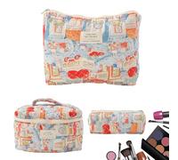 Trousse de maquillage florale esthétique, trousse de maquillage de voyage matelassée, trousse de toilette esthétique pour femme et fille, Lapin Family Grand sac à main + moyen + petit, Refer to