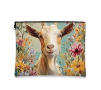 Trousse de maquillage florale, impression chèvre, style vintage, pochette de voyage pour femme, petite pochette portable en toile avec fermeture éclair, choix parfait pour les festivals et la saison