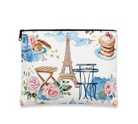 Trousse de maquillage florale parisienne, pochette de voyage vintage pour femme, petite trousse de toilette portable en toile avec fermeture éclair, trousse de toilette printanière, blanc, 7x9 Inch