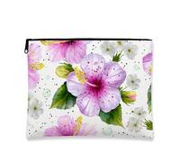 Trousse de maquillage florale, pochette de voyage aquarelle pêche hibiscus pour femme, petite pochette portable en toile à fermeture éclair, trousse de toilette cadeau d'été, pêche, 7x9 Inch, Hibiscus