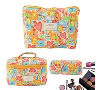 Trousse de maquillage florale | Trousse de maquillage en coton 3 pièces | Pochette matelassée pour cosmétiques de voyage, articles de toilette esthétiques pour dames et filles, rangement multifonction