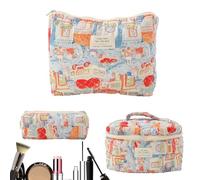 Trousse de maquillage florale - Trousse de maquillage esthétique 3 pièces,Pochette matelassée pour cosmétiques de voyage, articles de toilette esthétiques pour dames et filles, rangement multifonction
