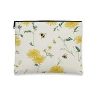 Trousse de maquillage florale vintage à motif floral jaune pour femme, organiseur de maquillage portable en toile avec fermeture éclair, cadeau parfait pour le printemps et le festival, jaune, 7x9