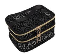 Trousse de Maquillage Format Voyage Compacte en Nylon Noir à Compartiments | Organiseur en Maille Chic, Rangement Net pour Soins et Toilette, Format Paquet à Main, Usage Quotidien