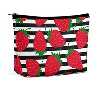 Trousse de Maquillage Fraise Fruits Rouges en Cuir PU Trousse de Maquillage étanche pour Sac à Main/Trousse de Maquillage/Trousse de Toilette Summer Stripe Trousse de Maquillage de Voyage Portable p