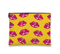 Trousse de maquillage funky, motif lèvres de pêche, pochette de voyage pour femme, petite trousse portable en toile avec fermeture éclair, pour festivals, jaune, 7x9 Inch