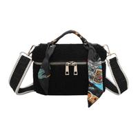 Trousse de maquillage Fuzzy Glam Teddy - Tissu texturé doux - Poignée d'écharpe, sangle réglable et fermeture éclair dorée - 21 × 13 cm, Noir , Voyage de luxe