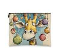 Trousse de maquillage girafe, trousse de maquillage pour femme, organiseur de voyage portable, trousse de toilette de Noël amusante, jaune, 7x9 Inch