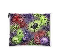 Trousse de maquillage gothique avec araignée et tête de mort pour Halloween | Art gothique aquarelle, trousse de maquillage, motifs de bouteille de potion, illustrations de crâne, atmosphère effrayante