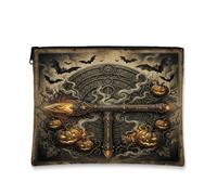 Trousse de maquillage gothique avec citation occulte de lance et | Art occulte gothique, pochette de maquillage, motif cercle runique, lanternes lumineuses, silhouettes de chauve-souris