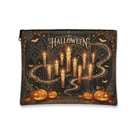 Trousse de maquillage gothique avec citrouilles pour Halloween 17,8 x 22,9 | Lanternes lumineuses - Trousse à maquillage - Design arche gothique - Effet lumineux flottant magique - Esthétique automnale