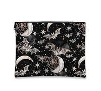 Trousse de maquillage gothique, chauve-souris et lune à motifs d'Halloween pour femme, petite trousse de toilette portable en toile avec fermeture éclair, cadeau effrayant, noir, 7x9 Inch, Cosmétique