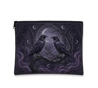 Trousse de maquillage gothique corbeau lune art corbeaux 17,8 x 22,9 cm | Architecture gothique, trousse de maquillage zippée, croissant de lune, design d'ambiance ambiante, esthétique gothique
