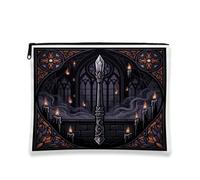 Trousse de maquillage gothique en cristal foncé 17,8 x 22,9 cm | Architecture gothique, trousse de maquillage, atmosphère mystique, art fantastique sombre, esthétique sorcière