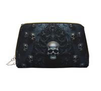 Trousse de maquillage gothique en cuir avec fermeture éclair et motif tête de mort, blanc, Taille unique