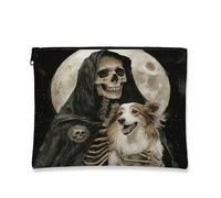Trousse de maquillage gothique en forme de tête de mort, trousse de toilette vintage au clair de lune pour femme, organiseur portable en toile avec fermeture éclair, trousse de toilette de voyage