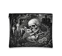 Trousse de maquillage gothique Halloween lapin 17,8 x 22,9 cm pour sac à main de voyage, pochette cosmétique gothique vintage squelette effrayant pour femme, cadeau pour femme, motif tête de mort