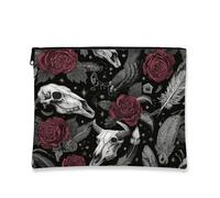 Trousse de maquillage gothique, motif tête de mort et rose, pochette de voyage vintage pour femme, petite pochette portable en toile avec fermeture éclair, choix parfait pour Halloween et festivals