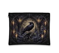 Trousse de maquillage gothique Raven et Gargouille Art Halloween 17,8 x | Architecture gothique, trousse de maquillage, gargouille en pierre, bougies vacillantes, atmosphère brumeuse