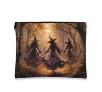 Trousse de maquillage gothique, sorcière enchantée, trousse de voyage pour femme, petite pochette portable en toile à fermeture éclair, trousse de toilette pour Halloween, noir, 7x9 Inch, Sac
