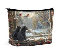 Trousse de Maquillage Grande capacité Two Bears by Window, Trousse de Toilette de Voyage en Cuir, Pochette zippée Portable pour Femme et Homme