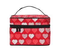 Trousse de Maquillage, Grande Trousse à cosmétiques, Sac de Voyage Portable en Cuir imperméable pour Femmes et Filles.Coeurs Rouges et Blancs et Amour