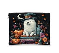 Trousse de maquillage Halloween Samoyède en toile portable avec fermeture éclair - 17,8 x 22,9 cm - Pour voyage, livre de potions de sorcière - Pochette de maquillage pour femme