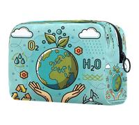 Trousse de maquillage Happy Earth Day pour femme, trousse de toilette de voyage, grande pochette de maquillage pratique avec fermeture éclair, multicolore, 18.5x7.5x13cm/7.3x3x5.1in, Trousse de