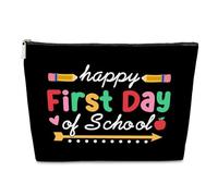 Trousse de maquillage « Happy First Day of School » - Cadeau pour enseignante, fille, élève, mentor, remise de diplôme, anniversaire, vacances, bienvenue à l'école et appréciation des enseignants,