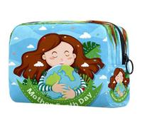 Trousse de maquillage Happy Mother Earth Day pour femme, trousse de toilette de voyage, grande pochette de maquillage pratique avec fermeture éclair, multicolore, 18.5x7.5x13cm/7.3x3x5.1in, Trousse de