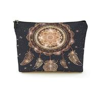 Trousse de Maquillage Haut de Gamme pour Femmes, Sacs à cosmétiques de Voyage en Lin, Attrape-rêves avec Mandala Magique et Plumes, étui à cosmétiques Durable