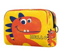 Trousse de maquillage Hello jaune dinosaure pour femme, trousse de toilette de voyage, grande pochette de maquillage pratique avec fermeture éclair, multicolore, 18.5x7.5x13cm/7.3x3x5.1in, Trousse de