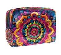 Trousse de maquillage hippie Henné Mandala Floral pour femme, trousse de toilette de voyage, grande trousse de maquillage en PVC pratique organiseur avec fermeture éclair, multicolore, 18.5x7.5x13cm