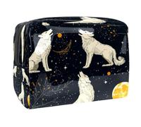 Trousse de maquillage Howling Wolves Moon pour femme, trousse de toilette de voyage, grande pochette de maquillage en PVC pratique avec fermeture éclair, multicolore, 18.5x7.5x13cm/7.3x3x5.1in