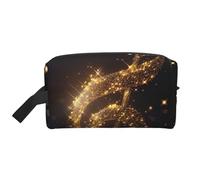 Trousse de maquillage imprimée à la main pour femme - Organiseur de maquillage de voyage - Grande capacité - Avec poignée, Note de musique dorée avec étoile brillante tombée, Taille unique, Trousse de