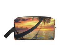 Trousse de maquillage imprimée à rayures colorées pour femme - Organiseur de voyage - Grande capacité - Avec poignée, Coco Beach Sunset Hamac, Taille unique, Trousse de maquillage