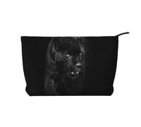 Trousse de maquillage imprimée Animal Panther pour femme en velours côtelé avec fermeture éclair, Noir , Taille unique, Trousse de maquillage