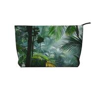 Trousse de maquillage imprimée astronaute et extraterrestre en velours côtelé pour femmes, mamans, filles, Scène de la jungle tropicale, Taille unique, Trousse de toilette