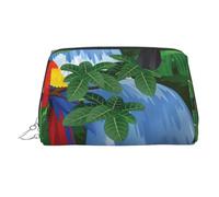 Trousse de maquillage imprimée avec ara et toucan perchoir des forêts tropicales américaines pour femme, trousse de maquillage portable en cuir, sac de voyage organiseur, fermeture éclair argentée