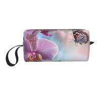 Trousse de maquillage imprimée avec fleur d'orchidée, papillon, douce, fraîche, printanière, trousse de maquillage simple, trousse de toilette étanche pour femmes, mamans, filles, blanc, Taille