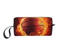 Trousse de maquillage imprimée avec poignée - Motif basketball on Fire - Léger - Portable - Pour voyage, gym et utilisation quotidienne - Cadeau pour femmes et filles, blanc, Taille unique, Trousse de