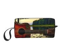 Trousse de maquillage imprimée avec reflet de guitare de lac, trousse de maquillage simple, trousse de toilette étanche pour femmes, mamans, filles, blanc, Taille unique, Trousse de toilette