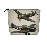 Trousse de maquillage imprimée avion de la Seconde Guerre mondiale 02 pour femme, trousse de maquillage en faux lin, grande capacité, parfaite pour les voyages et un usage quotidien, Noir , Taille