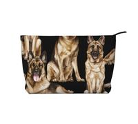 Trousse de maquillage imprimée berger allemand pour femme en velours côtelé avec fermeture éclair, Noir , Taille unique, Trousse de maquillage