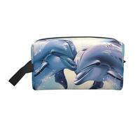 Trousse de maquillage imprimée dauphins, tortue de mer, pieuvre, pour femme, trousse de toilette de voyage, grande capacité avec poignée, Dauphins amoureux 1, Taille unique, Trousse de maquillage