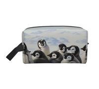 Trousse de maquillage imprimée de basket-ball pour femme - Organiseur de maquillage de voyage - Grande capacité avec poignée, Jeunes pingouins avec neige, Taille unique, Trousse de maquillage