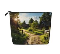 Trousse de maquillage imprimée de ferme pour femme, trousse de maquillage en faux lin, grande capacité, parfaite pour les voyages et un usage quotidien, Noir , Taille unique